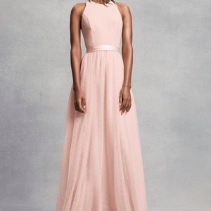 Vera Wang CREPE AND TULLE T-BACK DRESS